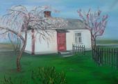 Obraz - Dom z kwitnącą wiśnią